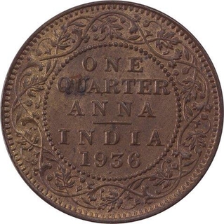 Copper One Quarter Anna Coin of King George V of Bombay Mint of 1936.