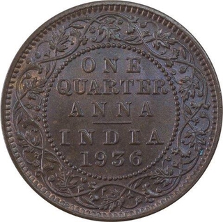 Copper One Quarter Anna Coin of King George V of Calcutta Mint of 1936.