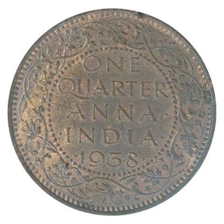 Bronze One Quarter Anna Coin of King George VI of Bombay Mint of 1938.