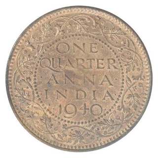 Bronze One Quarter Anna Coin of King George VI of Bombay Mint of 1940.