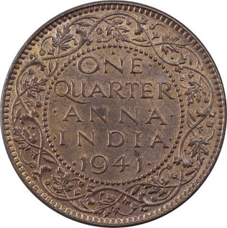 Bronze One Quarter Anna Coin of King George VI of Bombay Mint of 1941.