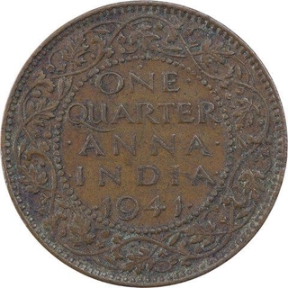 Bronze One Quarter Anna Coin of King George VI of Bombay Mint of 1941.