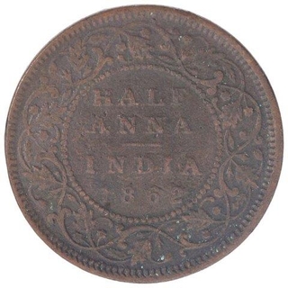 Copper Half Anna Coin of Victoria Queen of Bombay Mint of 1862.