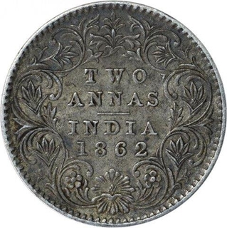 Silver Two Annas Coin of Victoria Queen of Calcutta Mint of  1862.