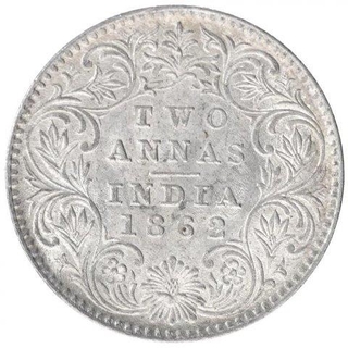 Silver Two Annas Coin of Victoria Queen of Calcutta Mint of 1862.