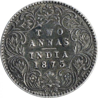 Silver Two Annas Coin of Victoria Queen of Calcutta Mint of 1875.