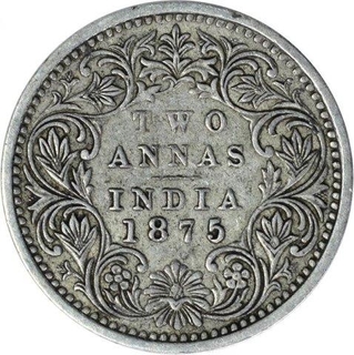 Silver Two Annas Coin of Victoria Queen of Bombay Mint of 1875.