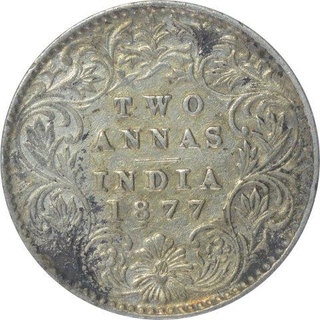 Silver Two Annas Coin of Victoria Empress of Calcutta Mint of 1877.