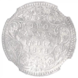 Silver Two Annas Coin of Victoria Empress of Calcutta Mint of 1878.