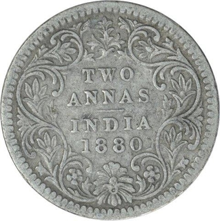 Silver Two Annas Coin of Victoria Empress of Calcutta Mint of 1880.