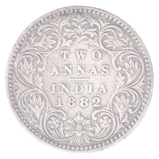 Silver Two Annas Coin of Victoria Empress of Bombay Mint of 1882. 