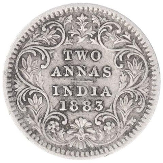 Silver Two Annas Coin of Victoria Empress of Calcutta Mint of 1883.