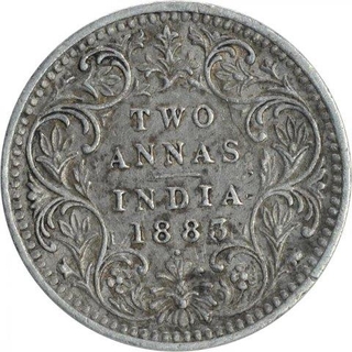 Silver Two Annas Coin of Victoria Empress of Bombay Mint of 1883.