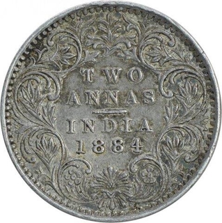 Silver Two Annas Coin of Victoria Empress of Bombay Mint of 1884.