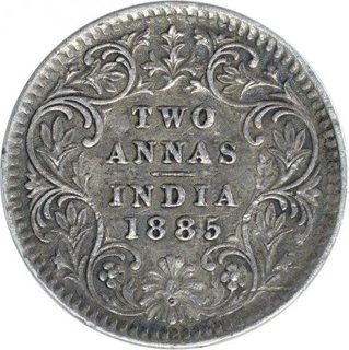 Silver Two Annas Coin of Victoria Empress of Calcutta Mint of 1885.