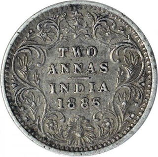 Silver Two Annas Coin of Victoria Empress of Bombay Mint of 1886.