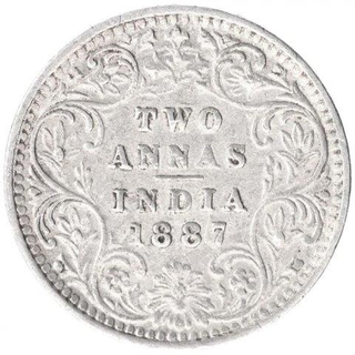 Silver Two Annas Coin of Victoria Empress of Bombay Mint of 1887.