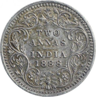 Silver Two Annas Coin of Victoria Empress of Bombay Mint of 1888.