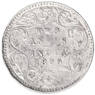 Silver Two Annas Coin of Victoria Empress of Bombay Mint of 1890.