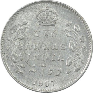 Silver Two Annas Coin of King Edward VII of Calcutta Mint of 1907.