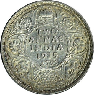 Silver Two Annas Coin of King George V of Calcutta Mint of 1915.