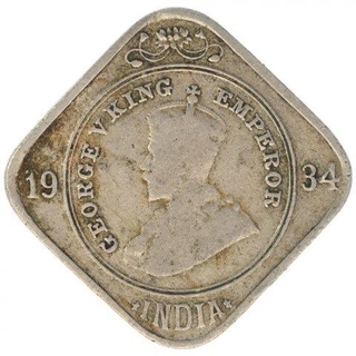 Copper Nickel Two Annas Coin of King George V of Calcutta Mint of 1934.