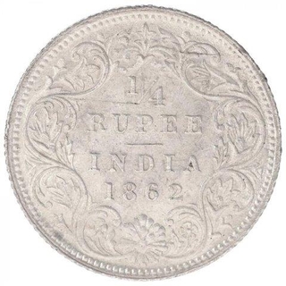 Silver One Quarter Rupee Coin of Victoria Queen of Calcutta Mint of 1862.