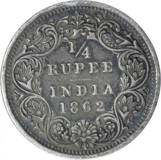 Silver Quarter Rupee Coin of Victoria Queen of Bombay Mint of 1862.