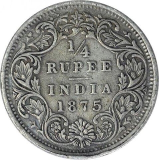 Silver Quarter Rupee Coin of Victoria Queen of Calcutta Mint of 1875.