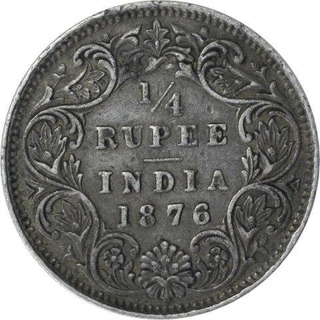 Silver Quarter Rupee Coin of Victoria Queen of Calcutta Mint of 1876.