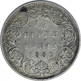 Silver Quarter Rupee Coin of Victoria Empress of Bombay Mint of 1882.