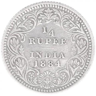 Silver One Quarter Rupee Coin of Victoria Empress of Calcutta Mint of 1884.