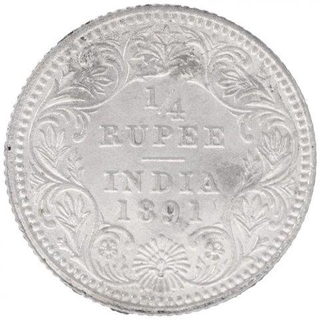 Silver One Quarter Rupee Coin of Victoria Empress of Calcutta Mint of 1891.