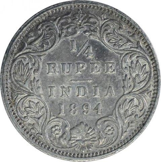 Silver Quarter Rupee Coin of Victoria Empress of Bombay Mint of 1894.