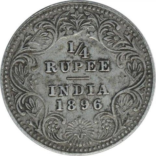 Silver Quarter Rupee Coin of Victoria Empress of Calcutta Mint of 1896.