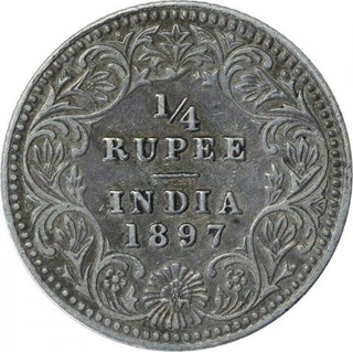 Silver One Quarter Rupee Coin of Victoria Empress of Calcutta Mint of 1897.