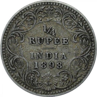 Silver One Quarter Rupee Coin of Victoria Empress of Calcutta Mint of 1898.