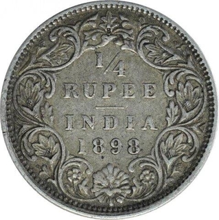 Silver One Quarter Rupee Coin of Victoria Empress of Bombay Mint of 1898.