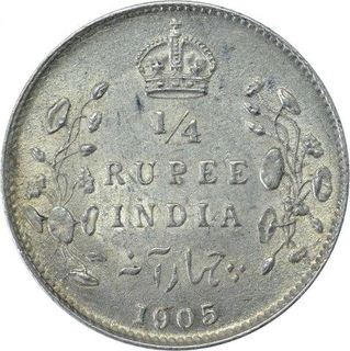 Silver One Quarter Rupee Coin of King Edward VII of Calcutta Mint of 1905.