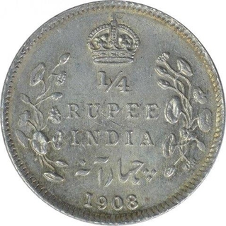 Silver One Quarter Rupee Coin of King Edward VII of Calcutta Mint of 1908.