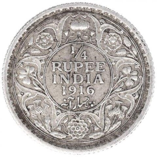 Silver One Quarter Rupee Coin of King George V of Calcutta Mint of 1916.