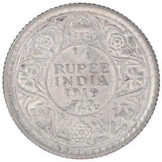 Silver One Quarter Rupee Coin of King George V of Calcutta Mint of 1919.