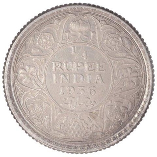 Silver Quarter Rupee Coin of King George V of Calcutta Mint of 1936.