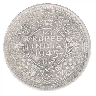 Silver One Quarter Rupee Coin of King George VI of Bombay Mint of 1945.