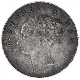 Silver Half Rupee Coin of Victoria Queen of Bombay Mint of 1840.