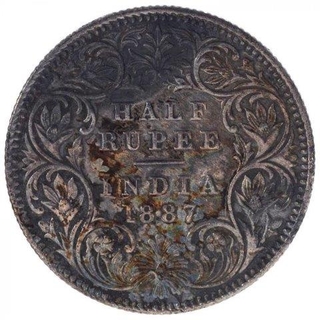 Silver Half Rupee Coin of Victoria Empress of Calcutta Mint of 1887.