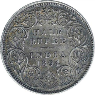 Silver Half Rupee Coin of Victoria Empress of Calcutta Mint of 1894.