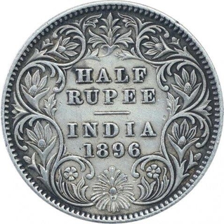 Silver Half Rupee Coin of Victoria Empress of Calcutta Mint of 1896.