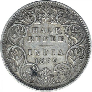 Silver Half Rupee Coin of Victoria Empress of Calcutta Mint of 1899.