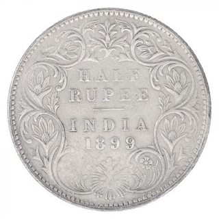 Silver Half Rupee Coin of Victoria Empress of Bombay Mint of 1899.